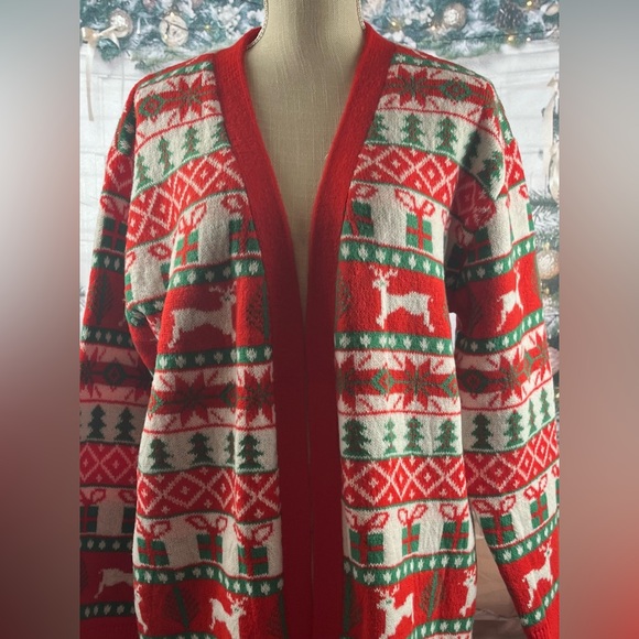 Merry Christmas by Poof Size:L Women Open Front  Holiday Cardigan  Multi Color - Picture 3 of 11
